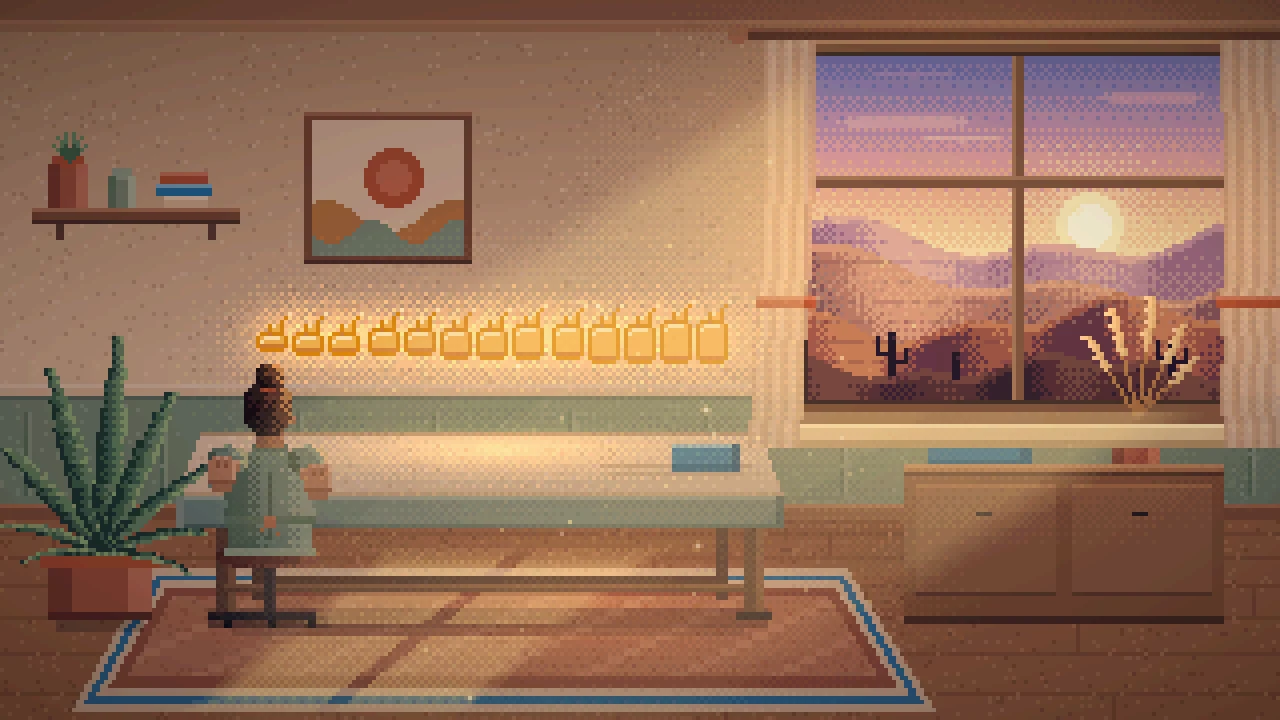 Ilustración: la consulta con luz de tarde y los cerros de Copiapó por la ventana